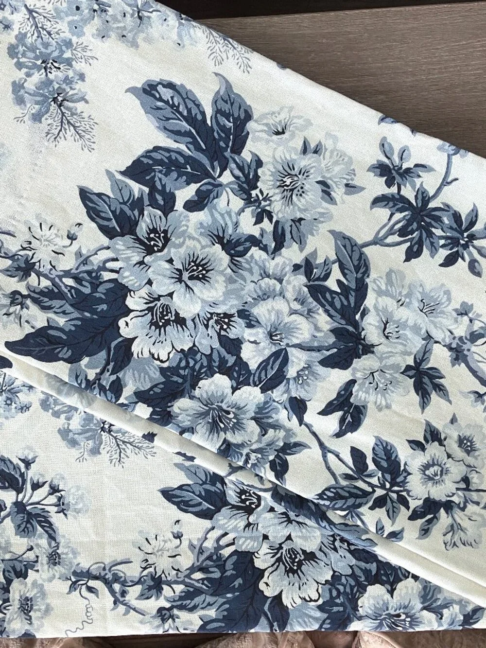 Pottery Barn 2 Blue Garden Floral Toile Curtains Drapes Linen Cotton 50x108